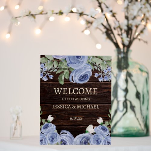 Wedding Welcome Blue Floral Rustic Wood Country  Foam Board