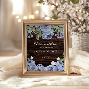 Wedding Welcome Blue Floral Rustic Wood Country  Foam Board