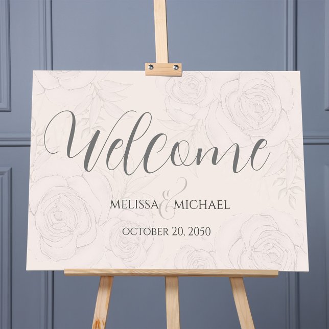Wedding Welcome Blush Floral Elegant Simple  Foam Board (Elegant blush floral Calligraphy script welcome sign. Foam Board. )
