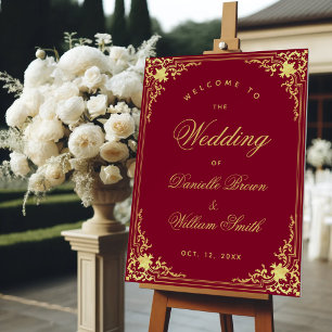Wedding Welcome Burgundy Elegant Vintage Faux Gold Foam Board