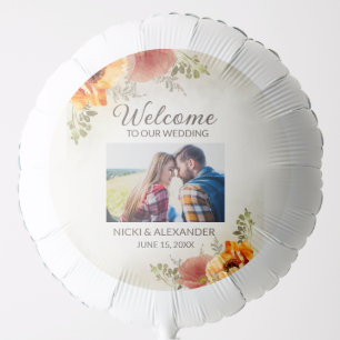 Wedding Welcome Burnt Orange Floral Photo Balloon