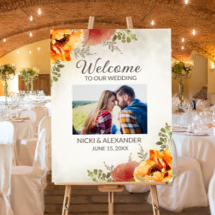 Wedding Welcome Burnt Orange Floral Photo  Foam Board