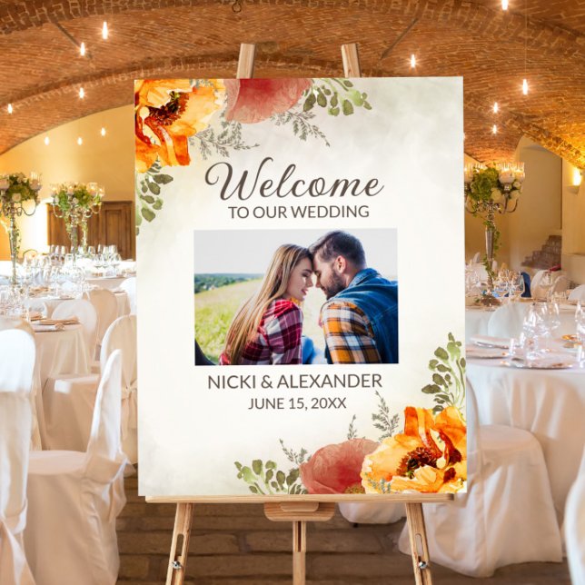 Wedding Welcome Burnt Orange Floral Photo  Foam Board (Creator Uploaded)