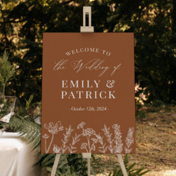 Wedding Welcome Burnt Orange Wildflower Poster by BohemianWoods at Zazzle