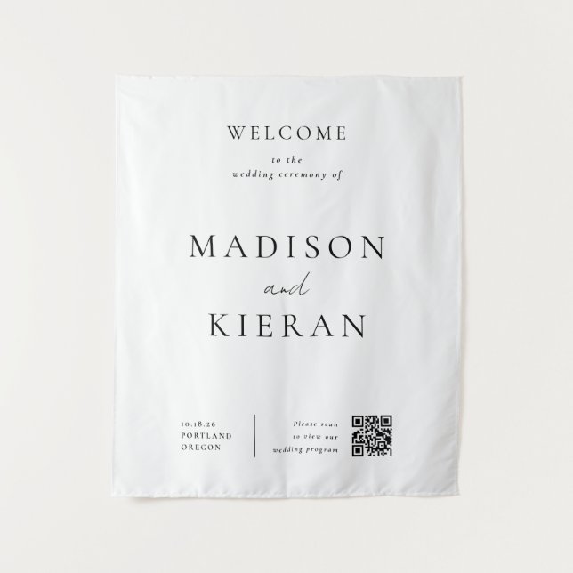 Wedding Welcome Ceremony QR Code Sign Large Fabric Tapestry (Front)