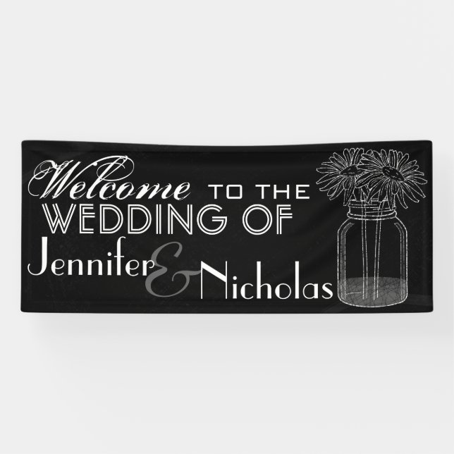 Wedding Welcome Chalkboard and Mason Jar Banner (Horizontal)