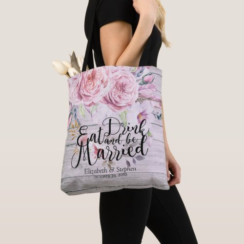 Wedding Welcome Chic Watercolor Floral Rustic Wood Tote Bag