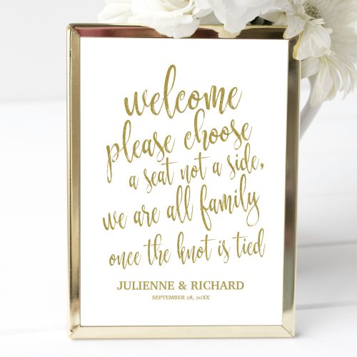 Wedding Welcome Choose a Seat Gold Glitter Sign