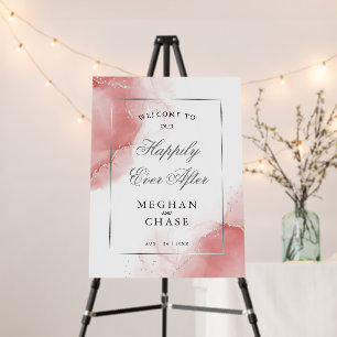 Wedding Welcome Coral Rose Silver Abstract Foam Board