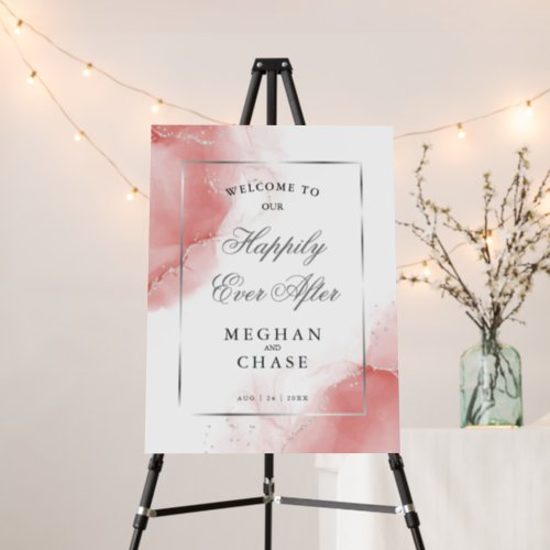Wedding Welcome Coral Rose Silver Abstract Foam Board