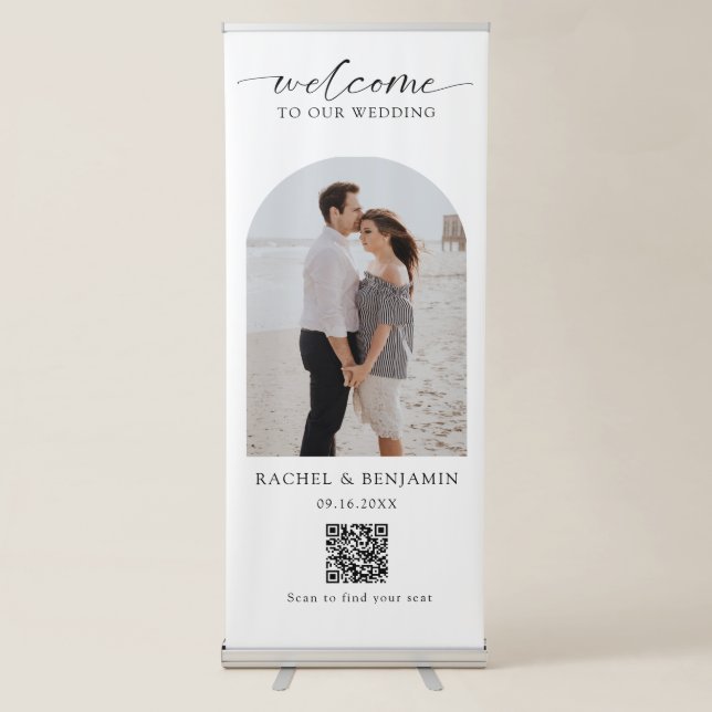 Wedding Welcome Custom Photo QR Code Minimal Retractable Banner (Front)