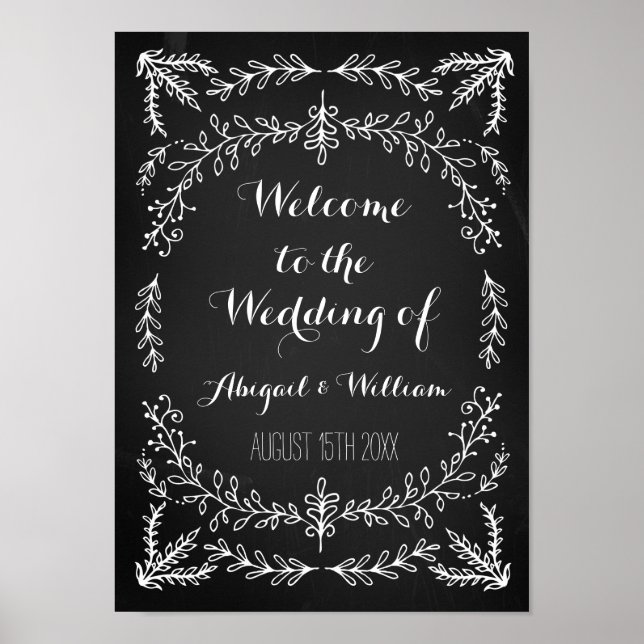Wedding Welcome Custom Sign Floral Chalkboard (Front)