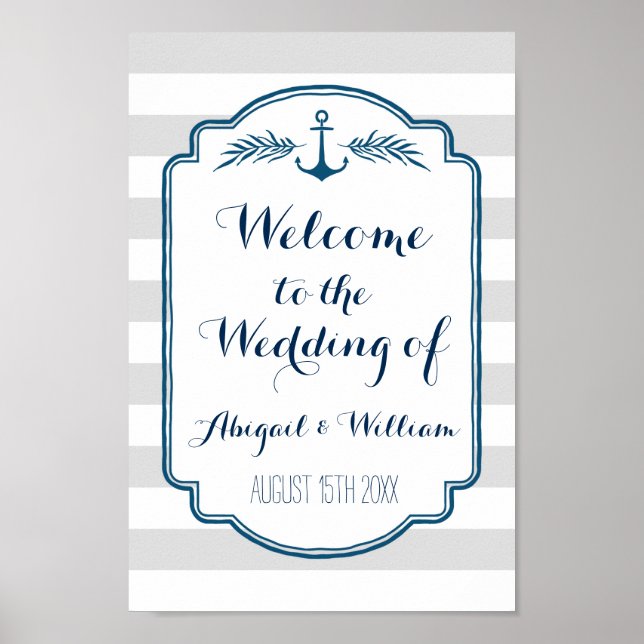 Wedding Welcome Custom Sign Nautical Stripes (Front)