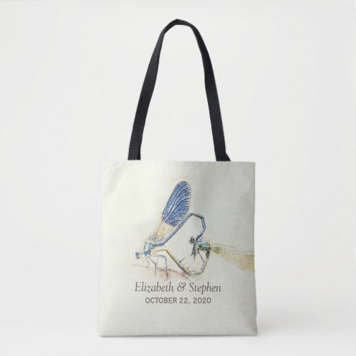 Wedding Welcome Dragonfly Mating Love Heart Shape Tote Bag