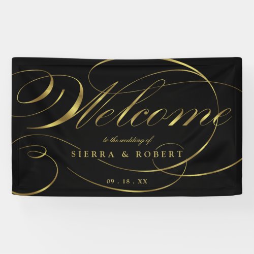 Wedding Welcome Elegant Faux Foil Gold Script Banner