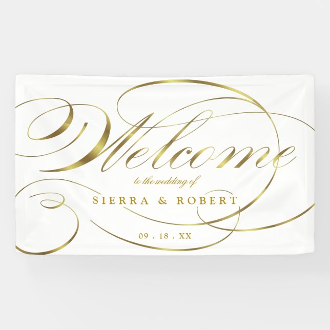 Wedding Welcome Elegant Faux Foil Gold Script Banner (Horizontal)