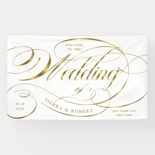 Wedding Welcome Elegant Gold Curved Script Banner