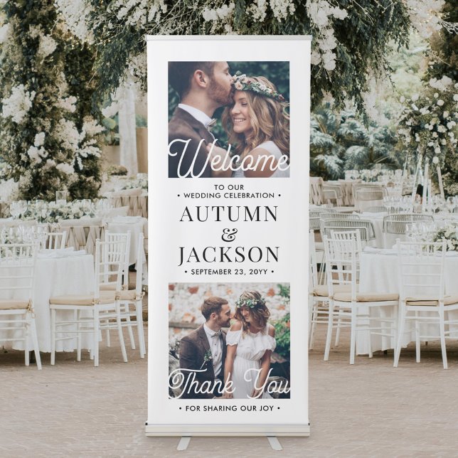Wedding Welcome Elegant Retro Script 2 Photo Retractable Banner (Creator Uploaded)