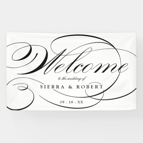 Wedding Welcome Elegant Script Black and White Banner