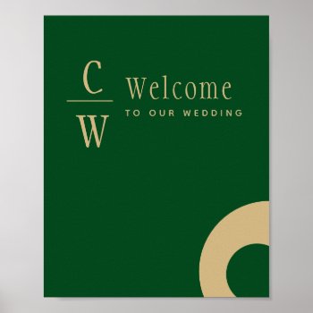 Wedding Welcome Emerald Green Gold Monogram Sign