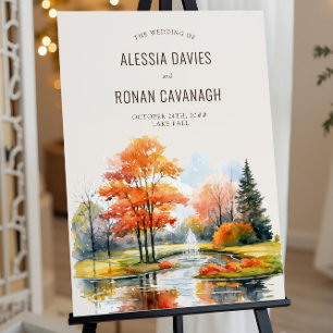 Wedding Welcome Fall Lake Watercolor Easel Foam Board