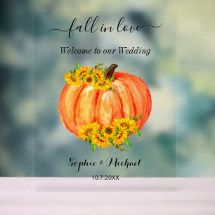 Wedding Welcome Fall Orange Pumpkin Acrylic Sign
