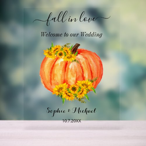 Wedding Welcome Fall Orange Pumpkin  Acrylic Sign