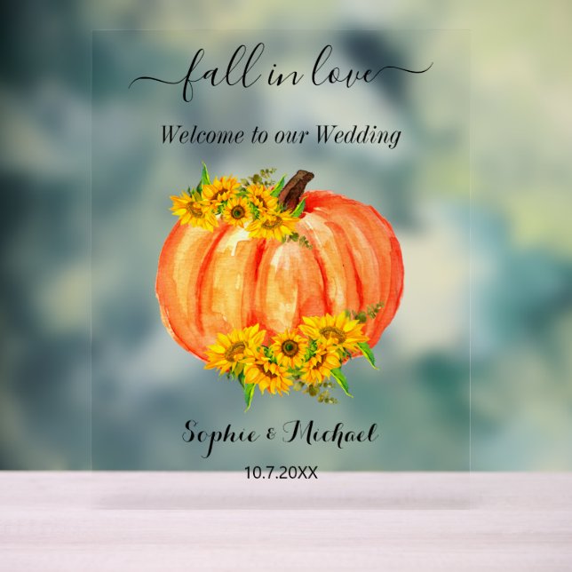 Wedding Welcome Fall Orange Pumpkin  Acrylic Sign (Neutral)