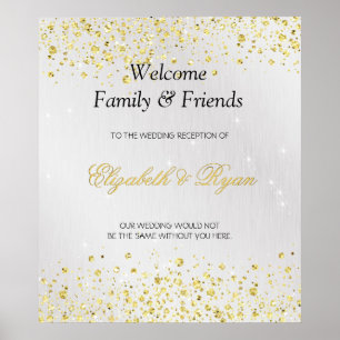Wedding Welcome, Faux Gold Glitter and Silver Foil Poster