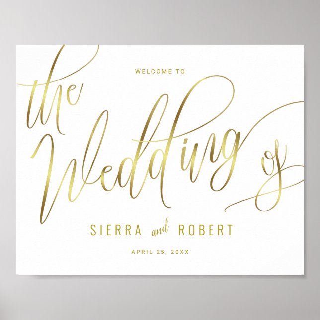Wedding Welcome Faux Gold Hand Lettered Script Poster (Front)