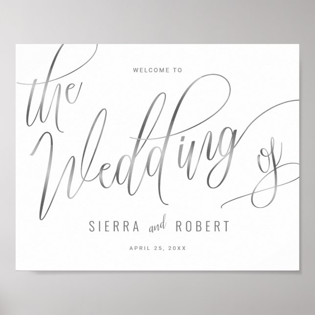 Wedding Welcome Faux Silver Hand Lettered Script Poster (Front)