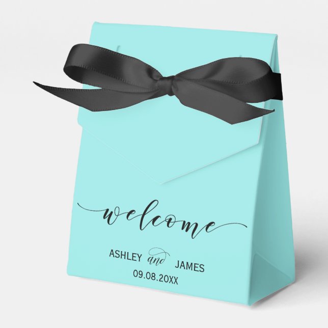 Wedding Welcome Favor Box in Turquoise Blue (Front Side)