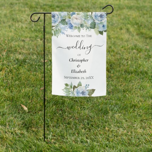 Wedding Welcome Garden Flag Blue White Floral 