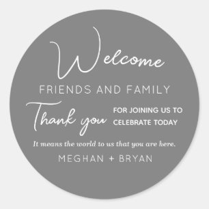 Wedding Welcome Gray Typography Favor Classic Round Sticker