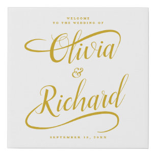 Wedding Welcome Handwritten Gold Calligraphy Faux Canvas Print