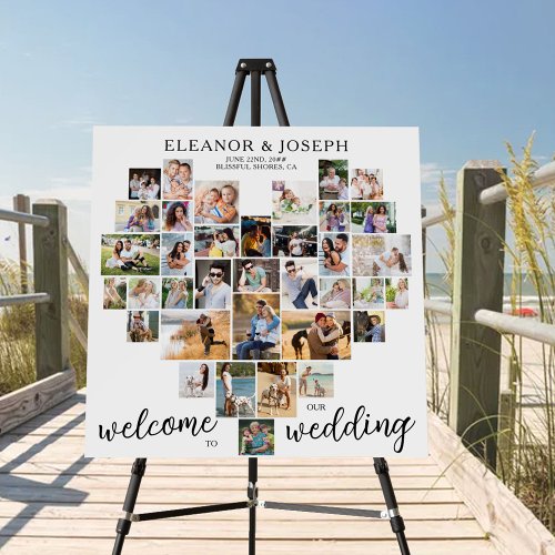 Wedding Welcome Heart Shape Photo Collage Square Foam Board