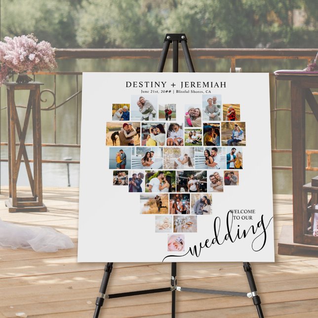 Wedding Welcome Heart Shaped Photo Collage Square Foam Board (Creator Uploaded)