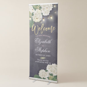 Wedding Welcome Hydrangea Flowers String Lights Retractable Banner