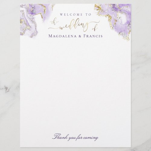 wedding welcome lavender fluid marble letterhead