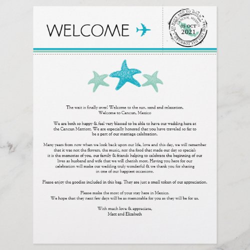 Wedding Welcome Letter for Cancun Mexico