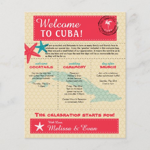 Wedding Welcome Letter for Cuba Red Teal