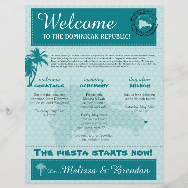 Wedding Welcome Letter for Dominican Republic (Front)