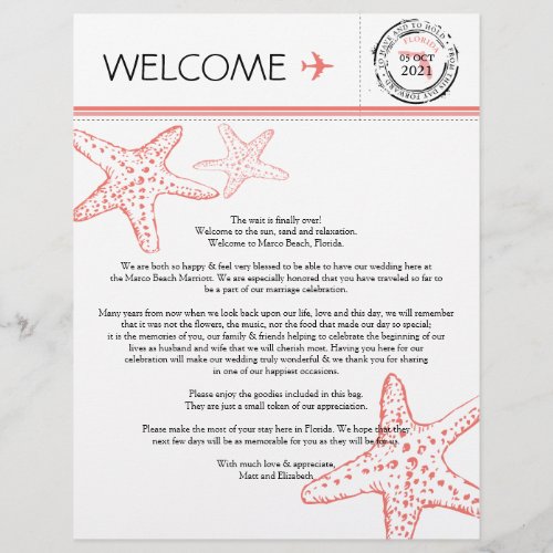 Wedding Welcome Letter for Florida