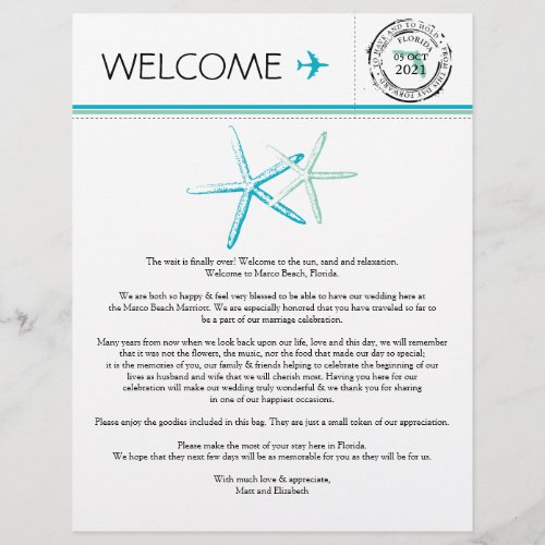 Wedding Welcome Letter for Florida