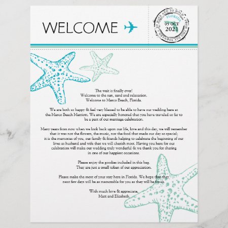 Wedding Welcome Letter For Florida