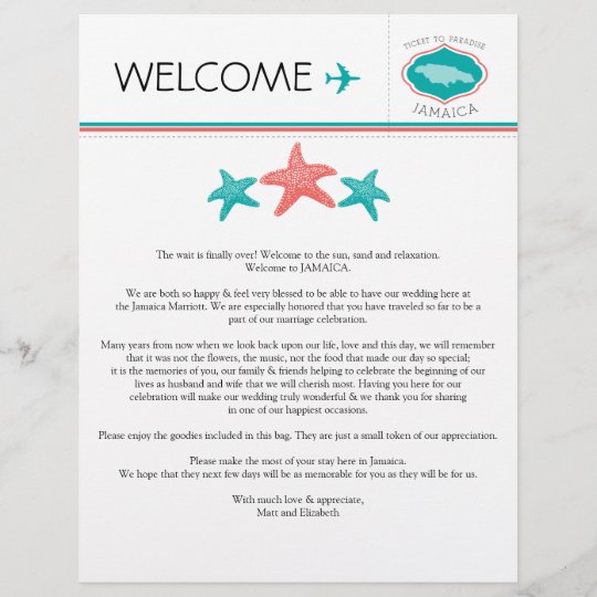 Wedding Welcome Letter For Jamaica Zazzle Com