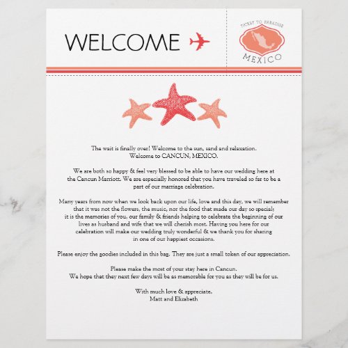 Wedding Welcome Letter for Mexico