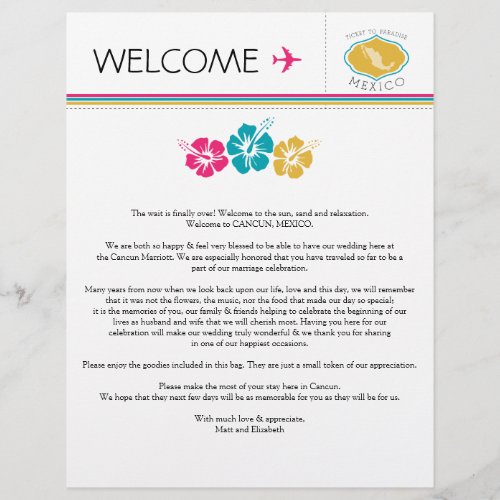 Wedding Welcome Letter for Mexico