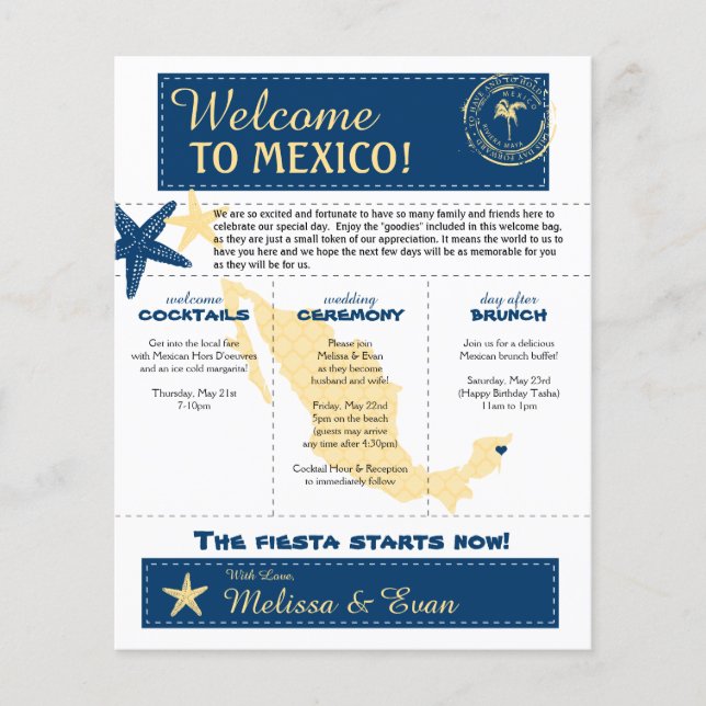 Wedding Welcome Letter for Riviera Maya Mexico (Front)