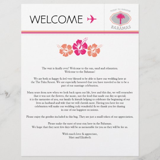 Wedding Welcome Letter For The Bahamas Zazzle Com